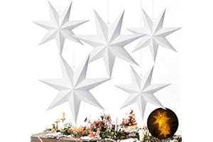 HOUÍSM Christmas Paper Star Lanterns Frosted White, 7-Pointed Hanging Paper Lanterns 3 * 30cm+2 * 40cm, Scandinavian Ceiling Lampshade Hanging Ornaments for Wedding Birthday Xmas Holiday Home Party