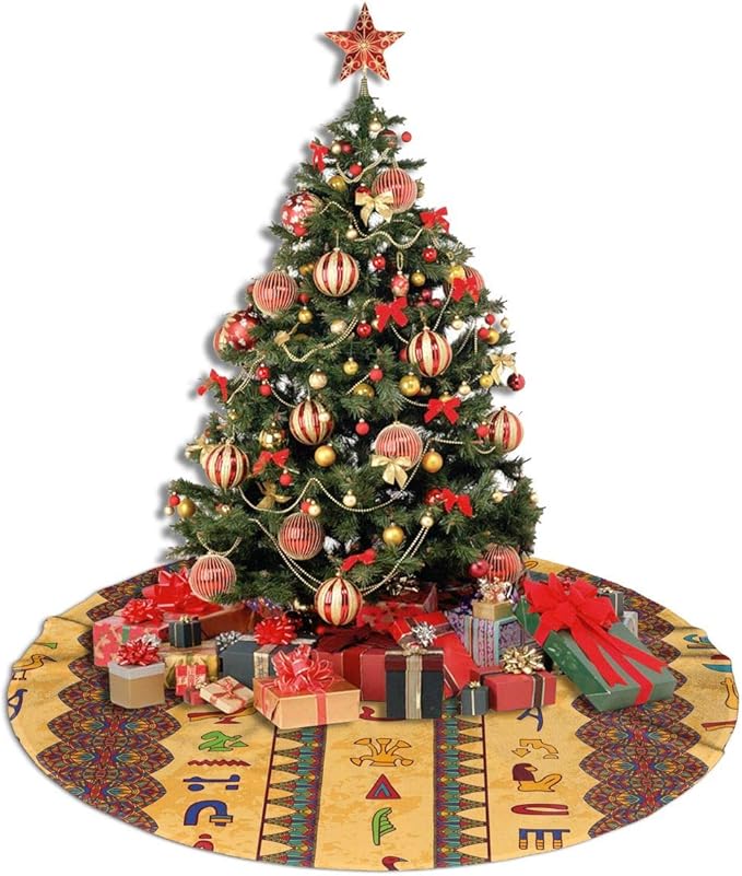 ASDJLK Christmas Tree Skirt, 48" Ancient Egyptian Hieroglyphs Xmas Tree