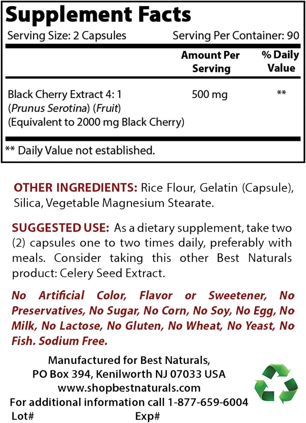Best Naturals Black Cherry 1000 mg 180 Capsules (180 Count (Pack of 1)), No Color - Image 3