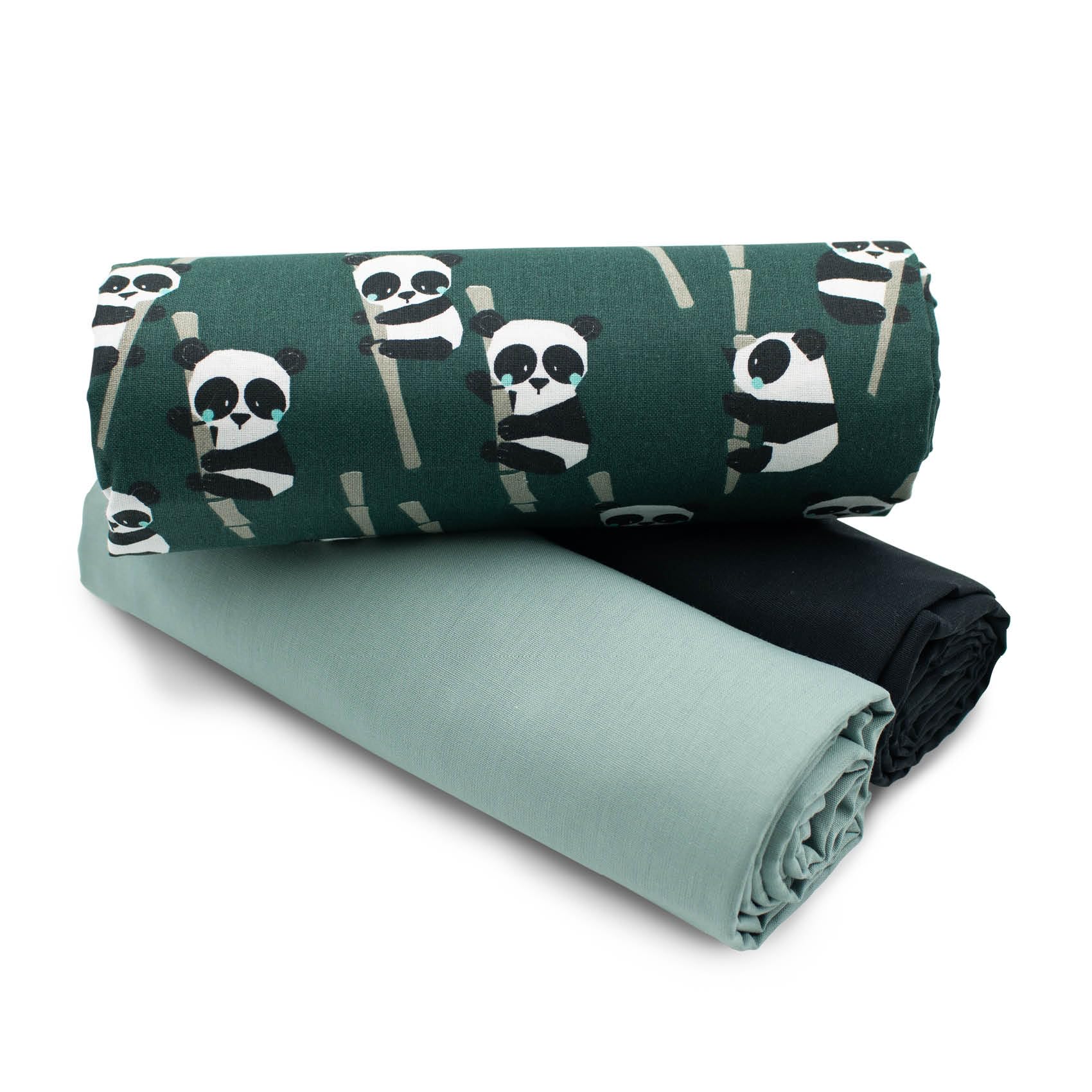 VmG-Store 1.5 m Cotton Fabric Set Design Fabric + 2 x Plain Colour Coordinated 100% Cotton Material Selection (Panda Set12)