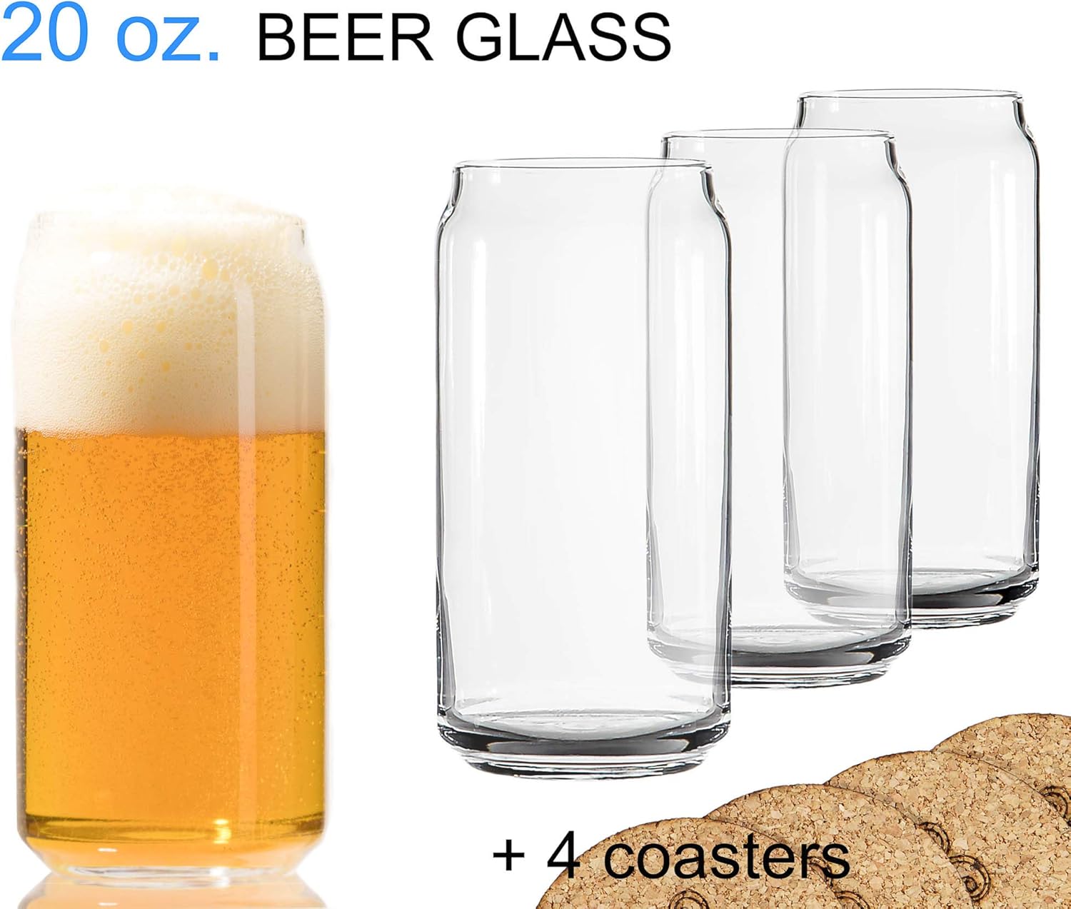 Ecodesign Drinkware Libbey Beer Glass Can Shaped 20 oz Beer Glasses 4 PACK w