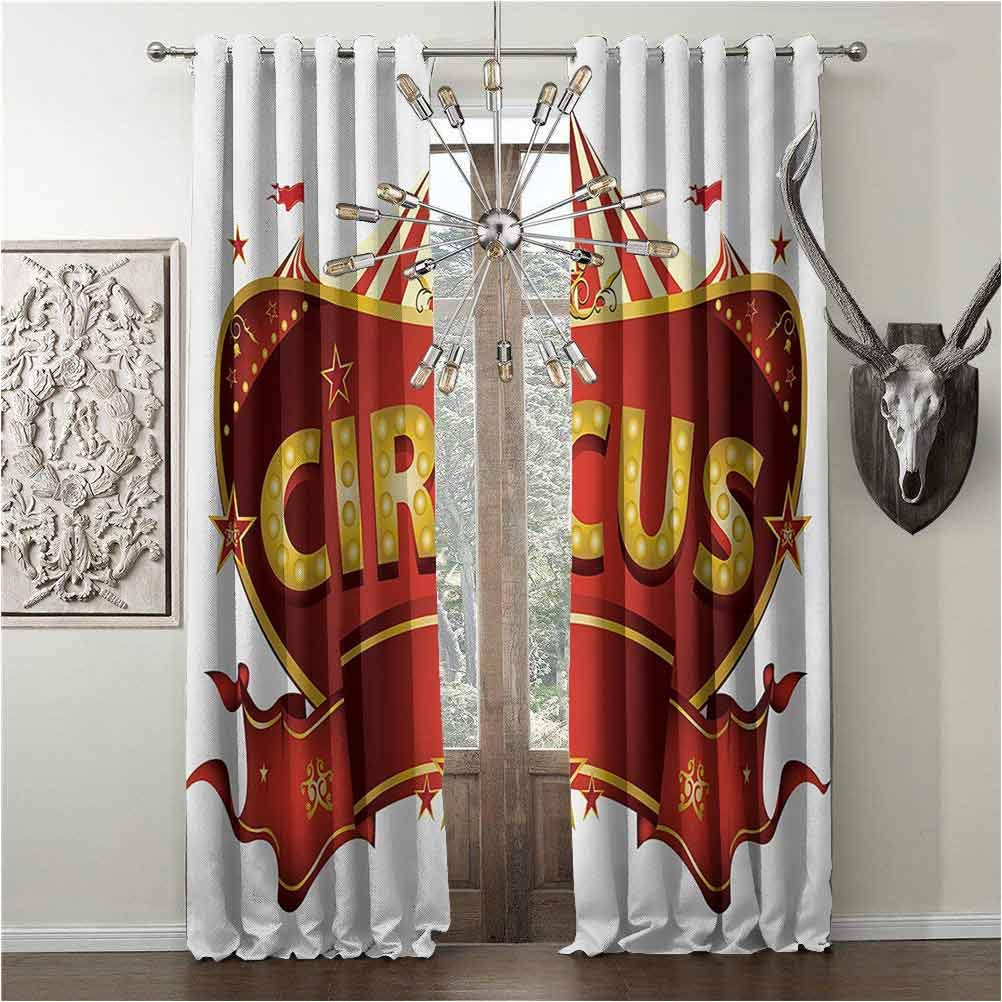 hengshu Shading Insulated Curtains, Circus, Noise-Proof Curtain, A Circus Sign Baroque Style Big Top Enjoyment Theme Marquee Nightlife Retro, W96 x L96 Inch, Yellow White Red, Grommets Decorations,
