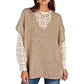 Yousify Womens Oversized Sweater Vest Batwing Short Sleeve V Neck Knit Tops Casual Loose Fit Pullover