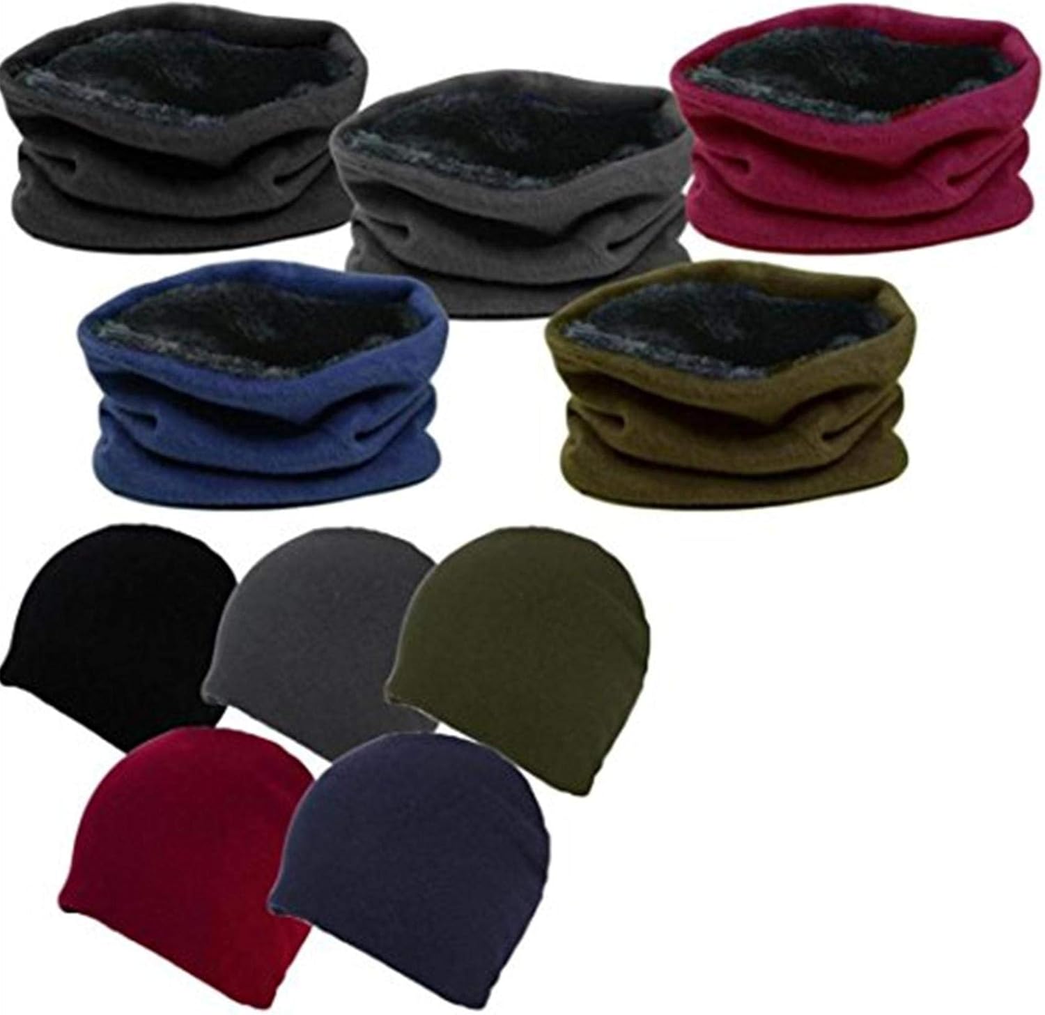 Mens Ladies Matching Beanie Hat and Neck Warmer Set Snood Fleece Lined
