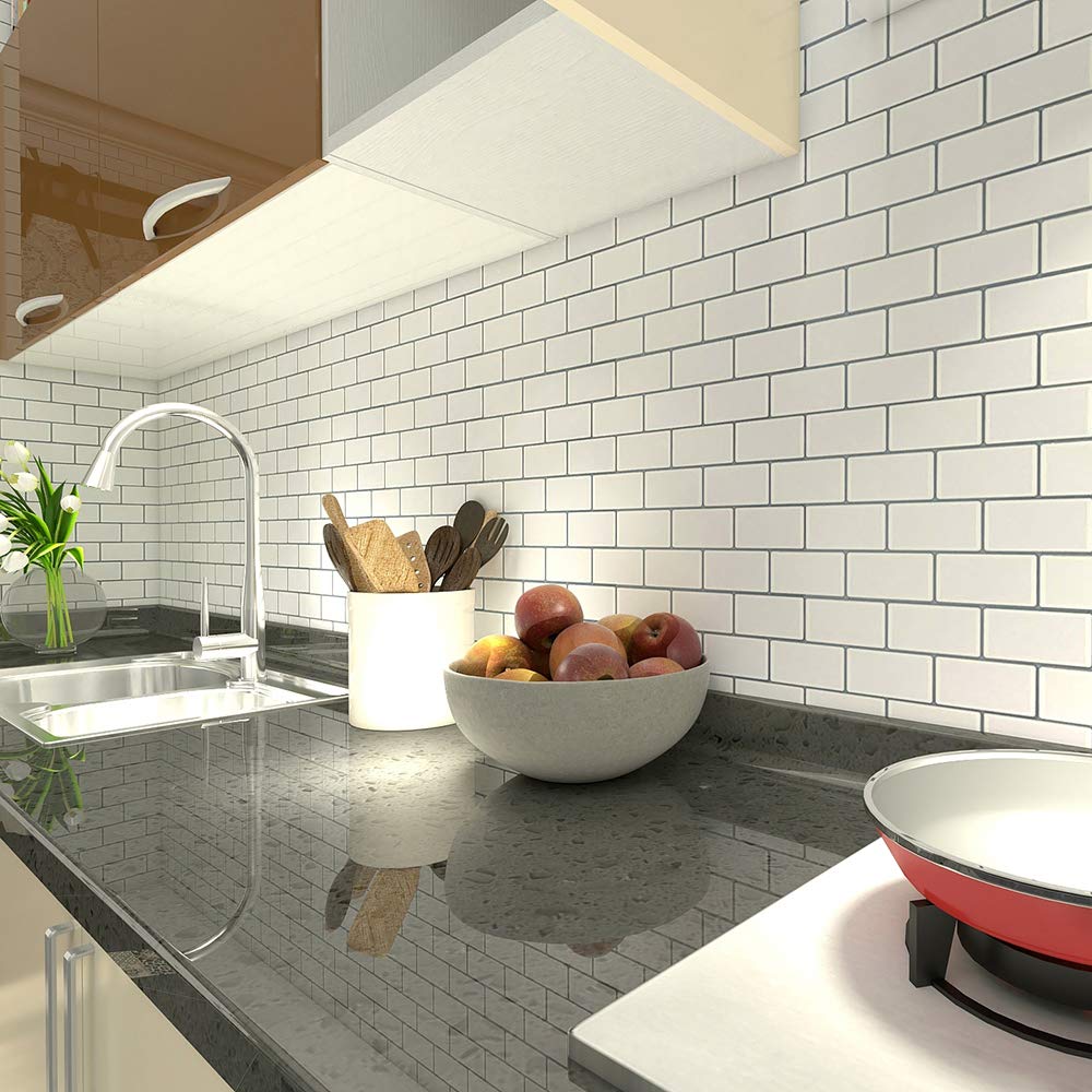 Art3d 10-Sheet Peel and Stick Backsplash, 12 in. x 12 in. Subway 3D Wall Panels, Mono White with Gray Grout: Industrial & Scientific