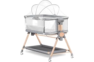 Baby Bassinet, 3 in 1 Bedside Bassinet Sleeper, Baby Bassinets with Waterproof Sheets and Lockable Wheels, Adjustable 6 Heigh