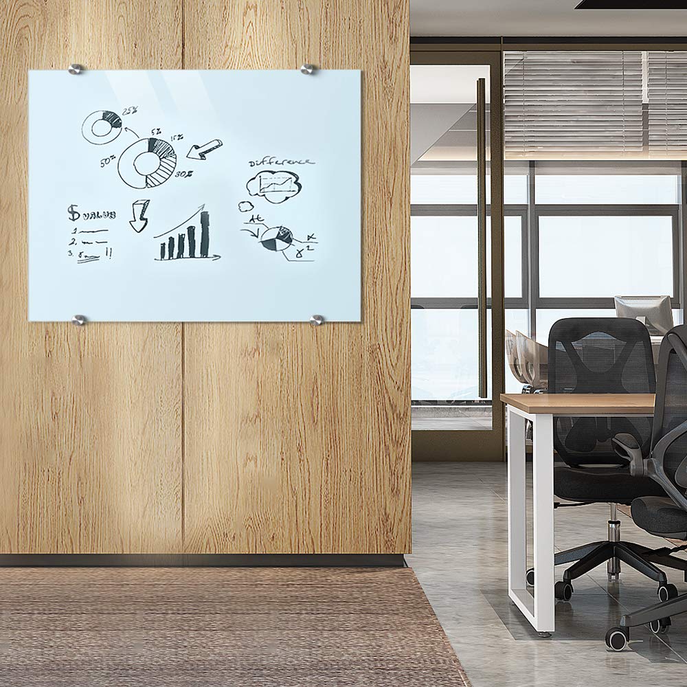 Glass Whiteboard, 45 X 33 Magnetic Glass Board Dry Erase Board on Wall Frameless