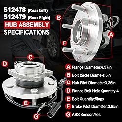 Pair 512478+512479 Rear Wheel Bearing Hub Assembly