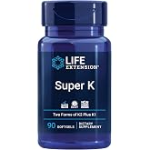Life Extension Super K, Vitamin K1 and K2, 90 Softgels | Vitamin K1, K2 MK-7 &amp; K2 MK-4 for Heart &amp; Arterial Health and Calcium Balance; 3-Month Supply, 1 Daily, Gluten-Free &amp; Non-GMO