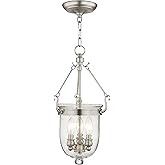 Livex Lighting 5083-91 Jefferson 3 Light Brushed Nickel Bell Jar Hanging Lantern with Seeded Glass