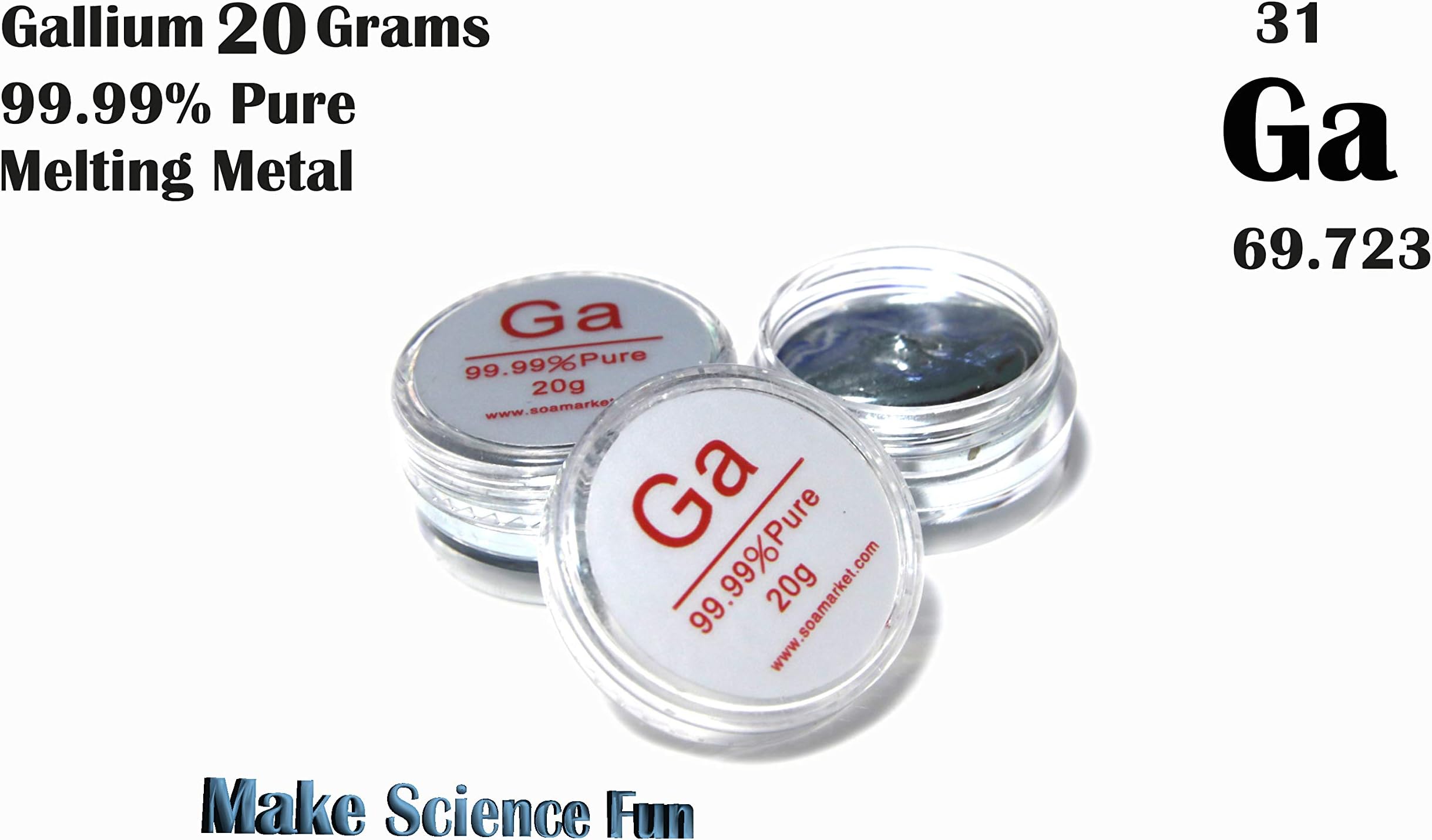 Gallium Metal 20 Grams 99.99% Pure 4N Ga Liquid Metal for Science Projects