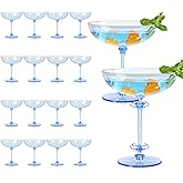 Detachable Martini Glasses 9oz Plastic Blue Champagne Coupe Glasses Gold Rim Hand Blown Vintage Cocktail Glassware Set Unique Martini Glass For Wine Wedding (24, Clear Blue)