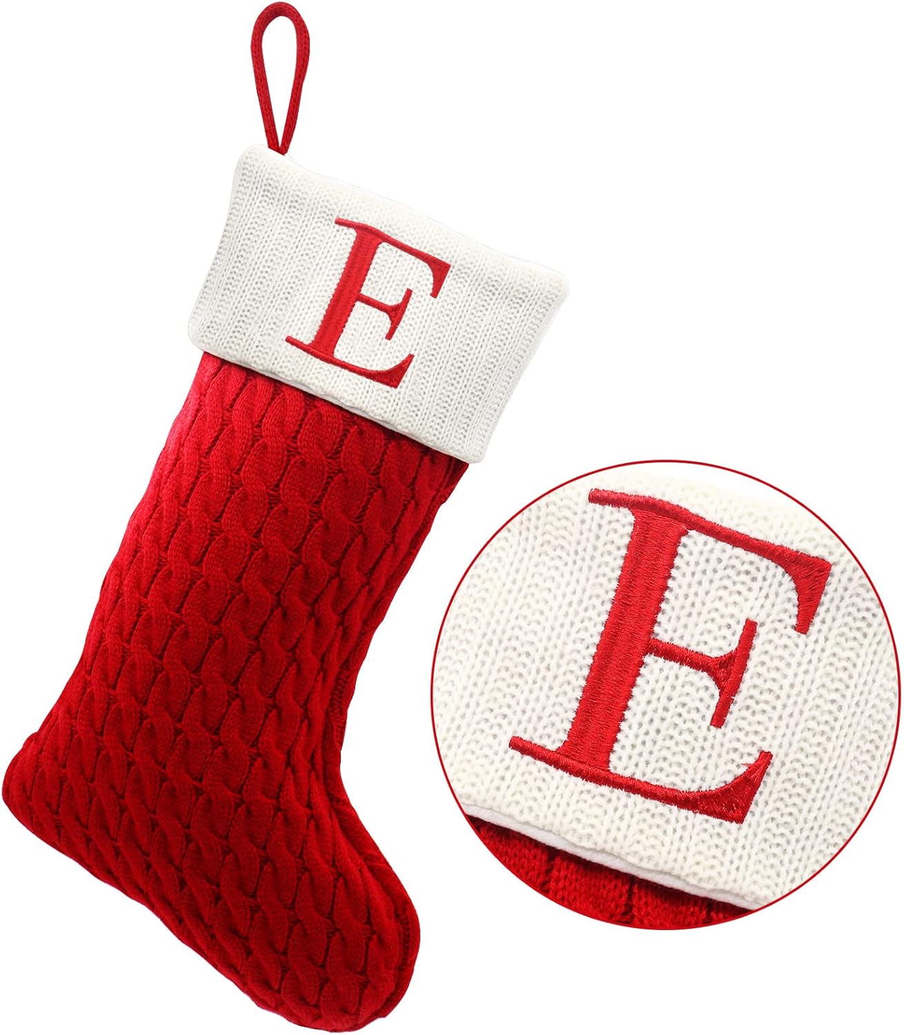 Stockings & Holders - ZOEA 20 Inches Christmas Stockings with Initials, Large Embroidered Letter Knit Christmas Stocking for Family Holiday Decorations and Xmas Gift (E, Red)