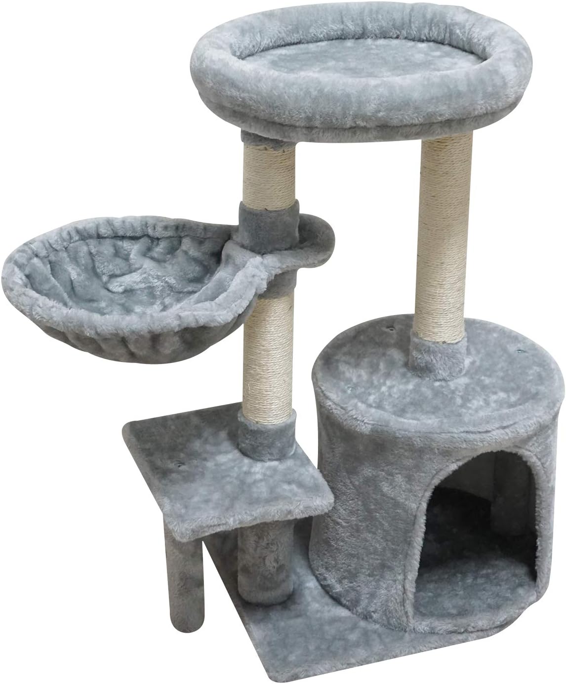 KIYUMI US01G Cat Tree Cat Tower Sisal Scratching Posts Cat Condo Play House Hammock Jump Platform Cat Furniture Activity Center, Grey : Pet Supplies