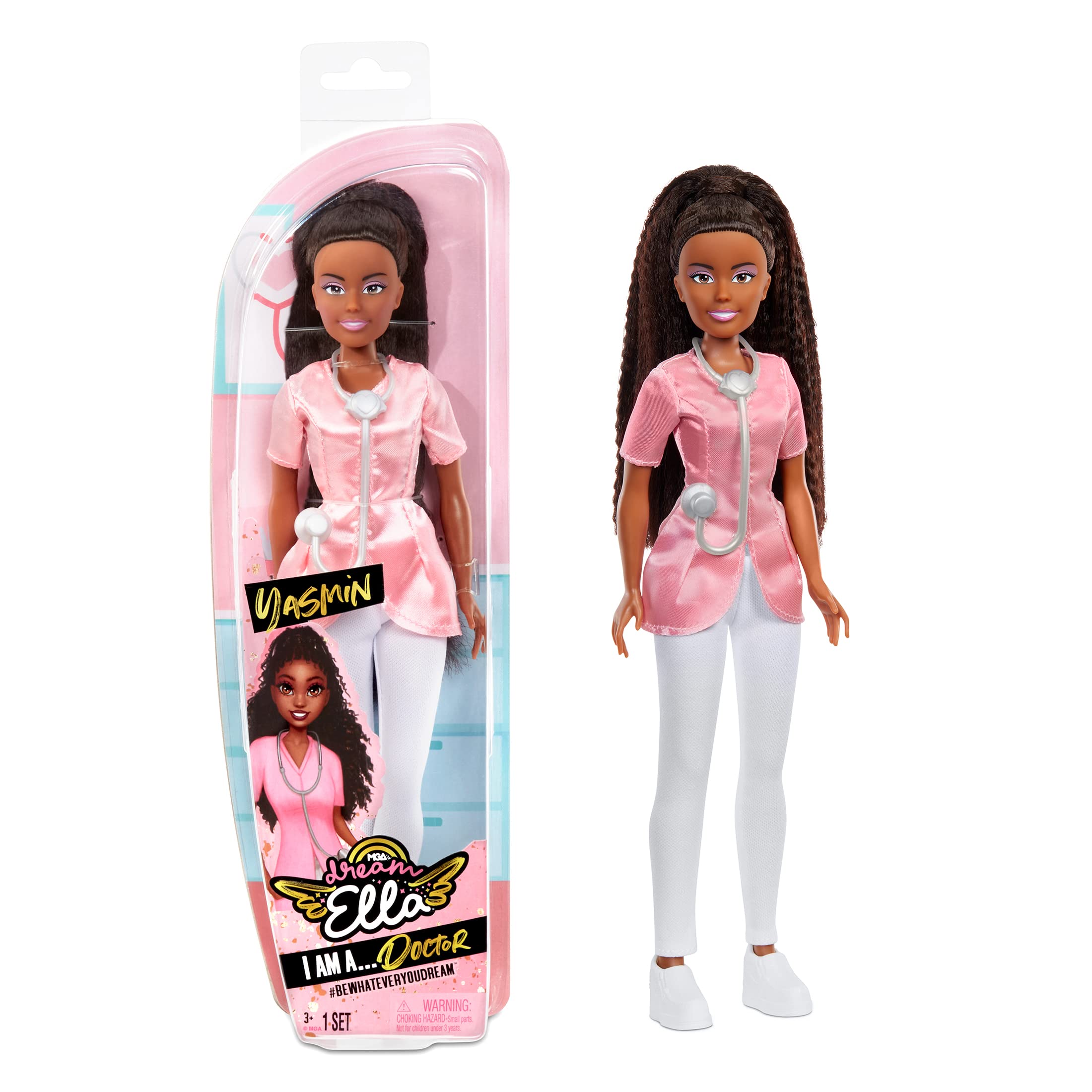 MGA’s Dream Ella I AM Fashion Doll - Doctor - Collectable Toy for Kids - 29cm Fashion Doll with Stethoscope - Includes Doctor Uniform & Shoes, For Toddlers Ages 3 Years Plus, Yasmin