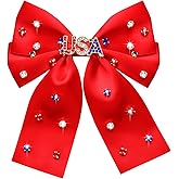 Vokone 4th of July Hair Bows for Women Girls Big Jeweled Red White Blue USA Hair Bow Clips Patriotic Fourth of July Independence Day Accessories Party Favors USA Red