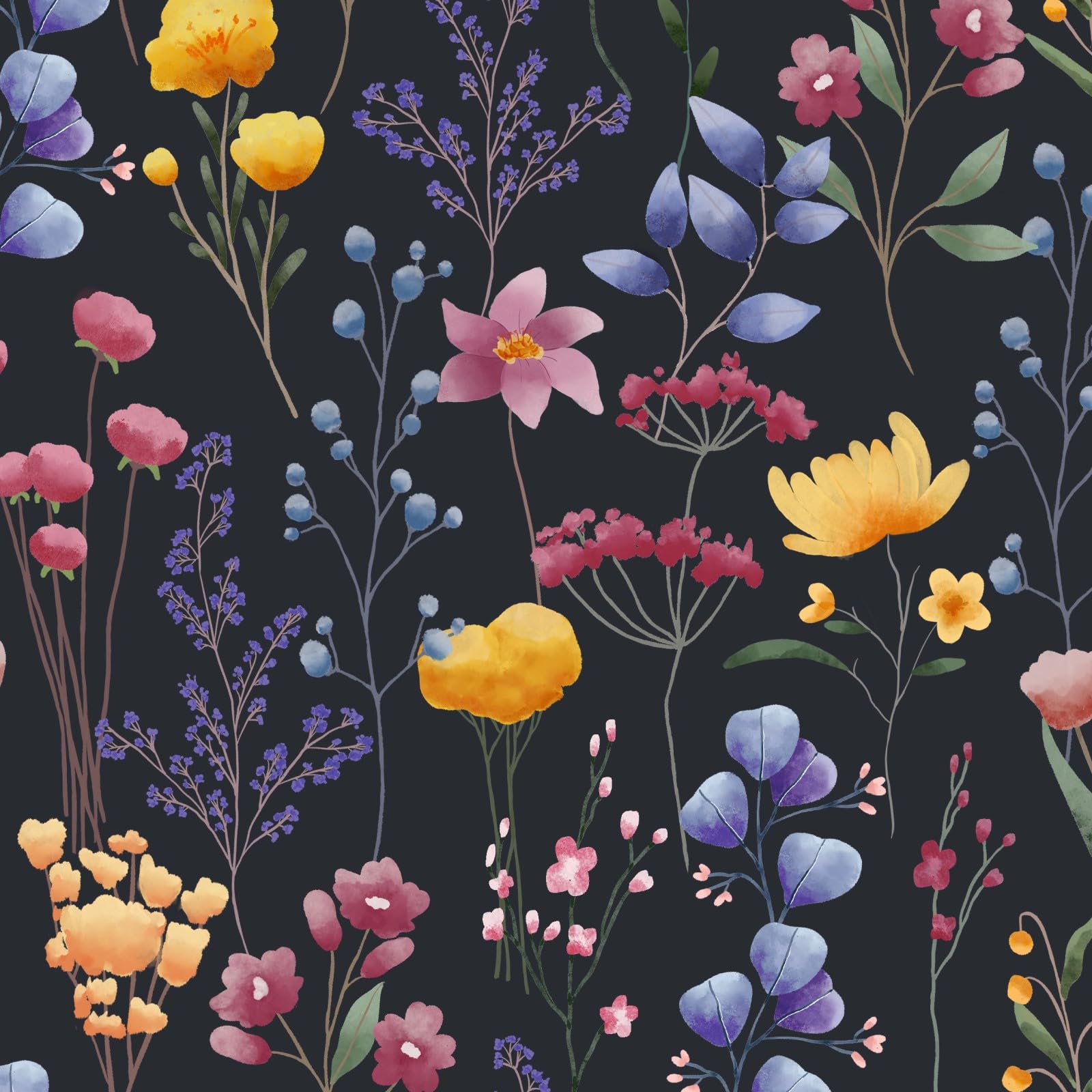 VOLEAAR Floral Peel Stick Wallpaper Vintage Flower Contact Paper Boho Removable Easy to Paste for Countertop Cabinet Kitchen Shelf Liner Backsplash Dark Grey Black Purple 44.5CM x 1000CM