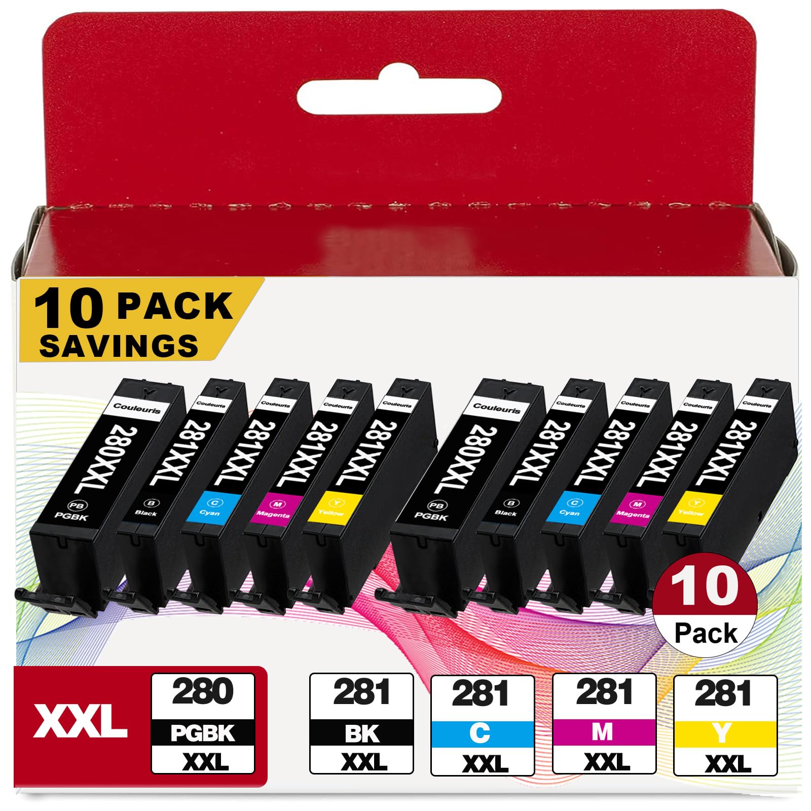 PGI-280 XXL/CLI-281 XXL Ink Cartridges Replacement for Canon 280XXL 281XXL for TR8620a TR8600 TR8622a TR8520 TS9521c TR7520 TS9120 TR8622 TS9520 TS6220 TS6320 TS702a Printers for Cannon 280XL 281XL