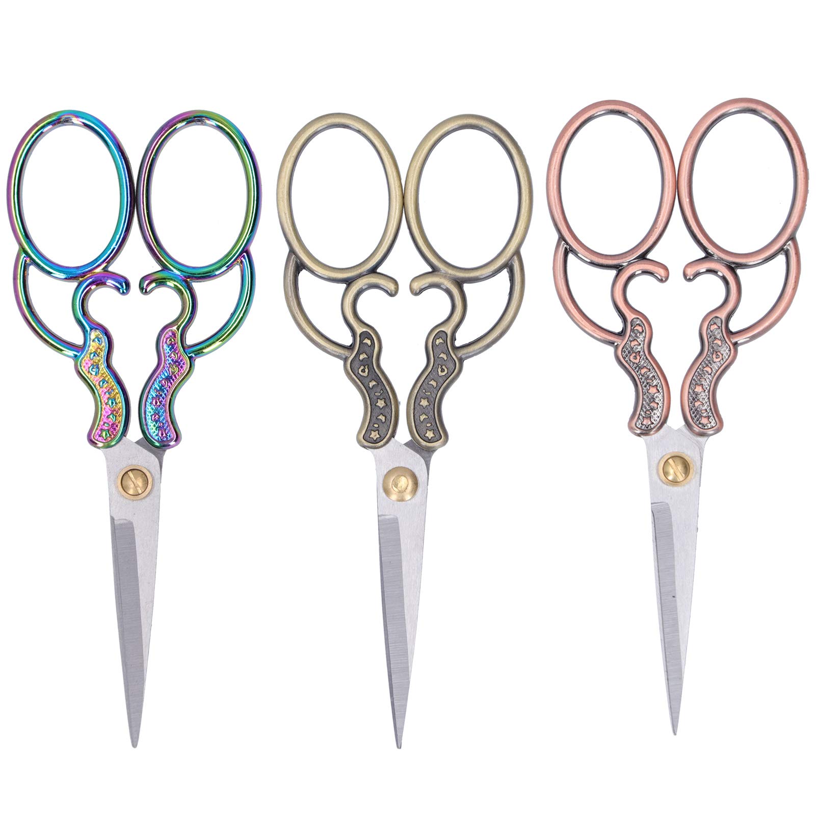 3Pcs Vintage Scissors, Sharp Small Scissors, Stainless Steel Zinc Alloy Tailor Scissors, for Embroidery, Sewing, Craft, Bronze+Brass+Color Ti