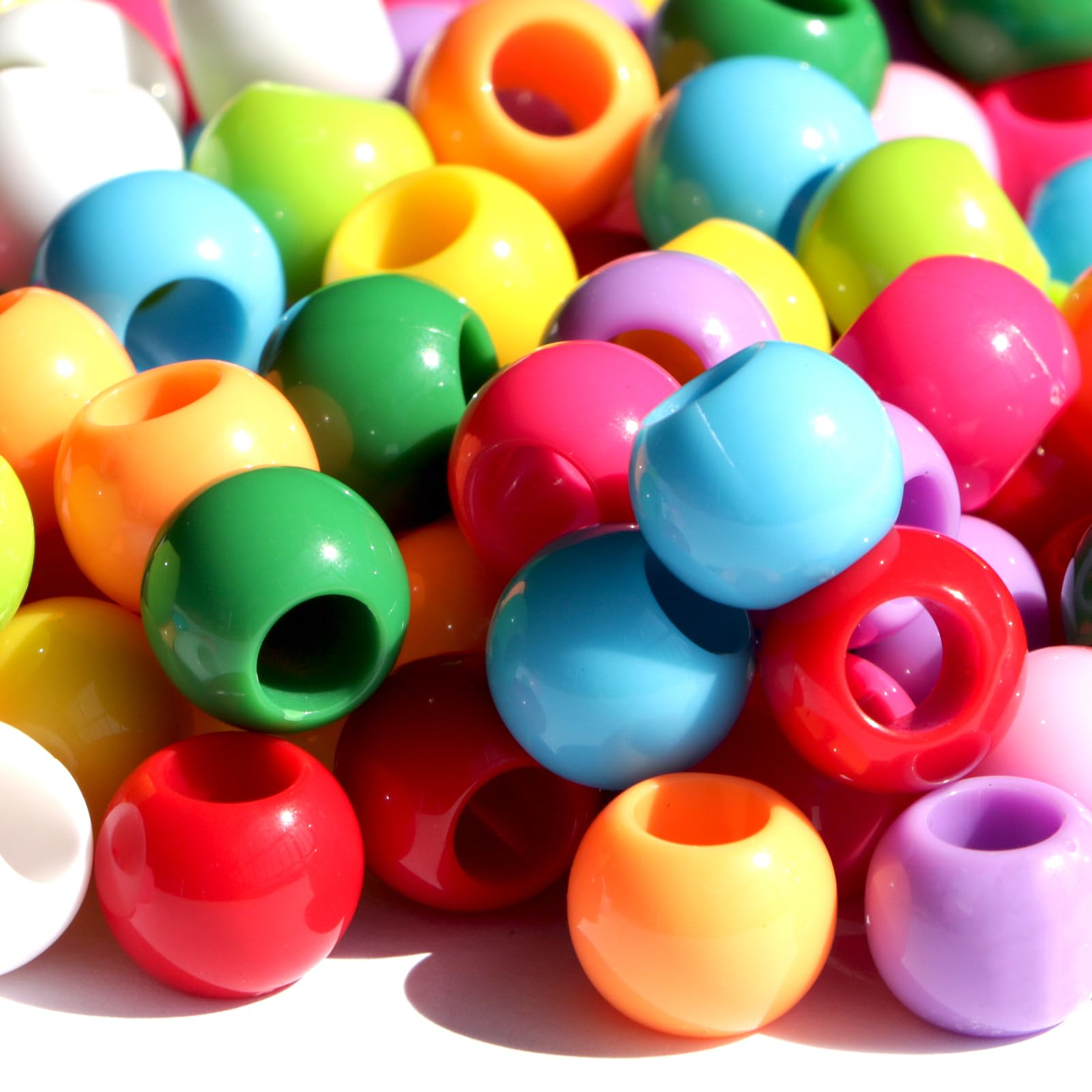 Photo 1 of 350pcs 10mm Plastics Acrylic Beads Mix 10 Color Large Hole Pony Hair Beads Making Bracelet(Hole:4.5mm)