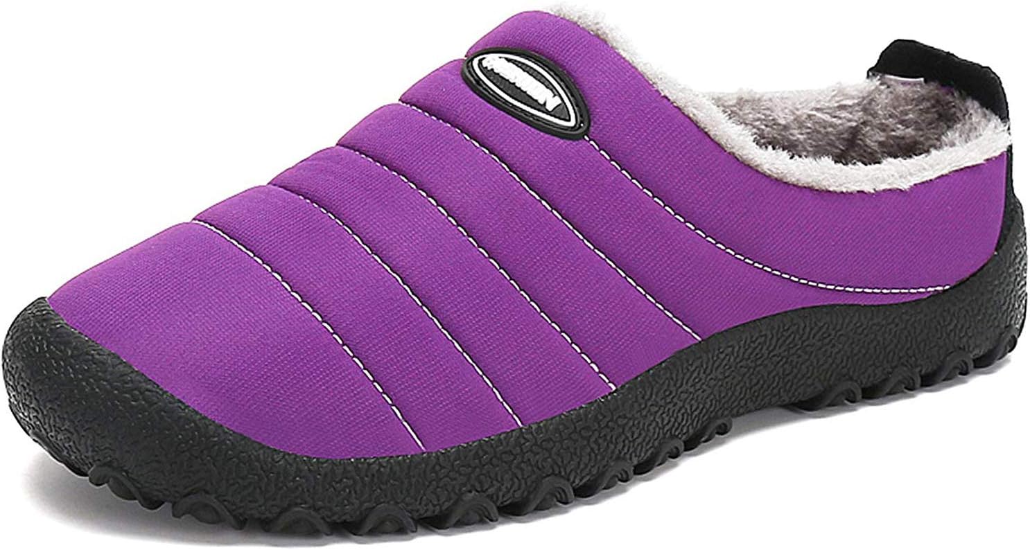 ChayChax Mens Womens Winter Slippers Indoor Outdoor Warm Faux Fur Lined House Slippers Waterproof Anti-Slip Snow Cotton Shoes