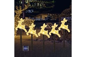 Bstge Outdoor Solar Garden Lights, 5 Pack Reindeer Christmas Decorations, Waterproof Stake Lights for Patio Yard Pathway