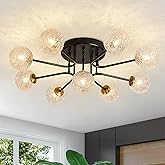 Brilaria Sputnik Semi Flush Mount Ceiling Light Black Glass Globe Ceiling Lighting Modern Close to Ceiling Light for Living R