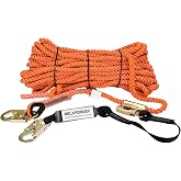 WELKFORDER 100FT Vertical Lifeline Assemble Three Strand Rope Fall Protection with Rope Grab Snap Hooks Shock Absorber Fall Protection Safety Equipment ANSI Compliant
