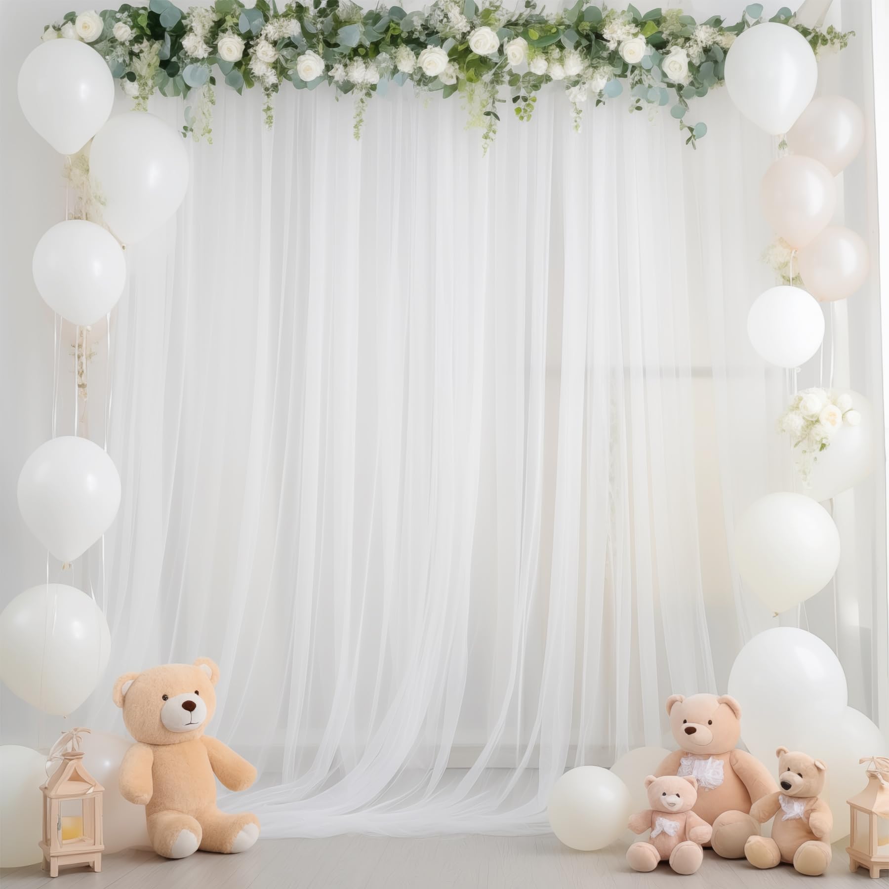 Photo 1 of 10ft X 10ft White Tulle Backdrop Curtain for Parites, Sheer Backdrop Curtains Fabric Drapes for Wedding Ceremony Arch Party Stage Decorations