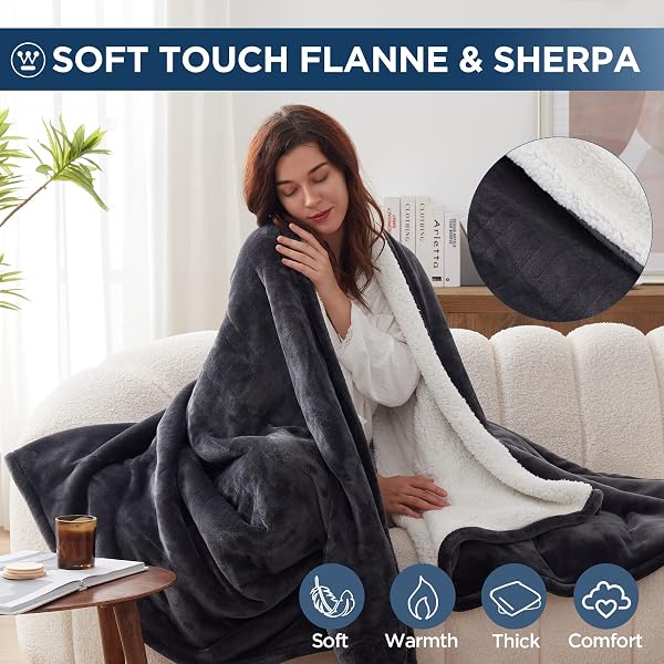 WESTINGHOUSE ELECTRIC BLANKET FULL, HEATED BLANKET FULL SIZE WITH 10 HEATING LEVELS AND 1 TO 12 HOURS HEATING TIME SETTINGS, FLANNEL TO SHERPA REVERSIBLE, MACHINE WASHABLE (80″ X 84″, CHARCOAL)