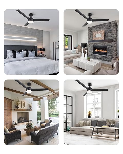 VONLUCE CEILING FANS WITH LIGHTS, 52 INCH CEILING FANS WITH LIGHTS AND REMOTE, 6-SPEEDS NOISELESS REVERSIBLE DC MOTOR, 3CCT, MODERN CEILING FAN FOR FARMHOUSE BEDROOM PATIO, BLACK
