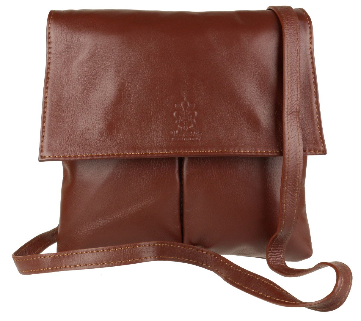 Girly HandBags Double Pocket Italian Leather Messenger Bag - Dark Brown(Size: W 25, H 25, D 2 cm (W10, H 10, D 1 inches))