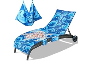 MOUNTCLIM Lounge Chair Cover Pool Chair Cover with Side Pockets, Soft and Quick Dry Beach Chair Towel Cover for Sun Lounger Pool Sunbathing Garden Beach Hotel, No Slide, 85 x 30 inch (Sea Turtle Color)