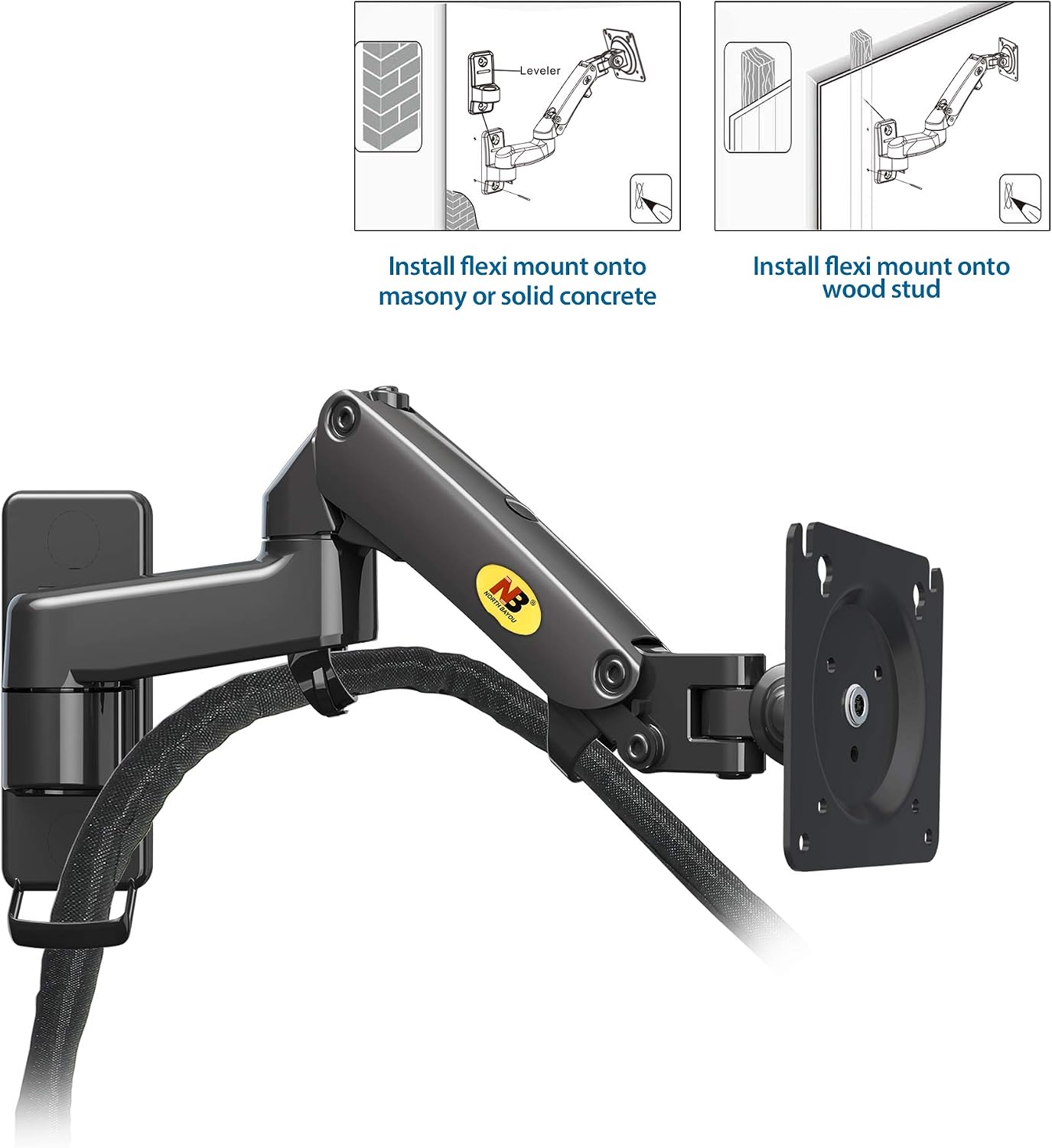 NB North Bayou Monitor Wall Mount for 17 to 35 inch Screen, Single Monitor Arm Holds 3 to 12 kg, Adjustable Tilt Swivel Rotation - Image 3