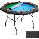 VEVOR Foldable Poker Table, 8 Player 48 in Folding Casino Leisure Table with Padded Rails & Cup Holders, Octagonal Portable G