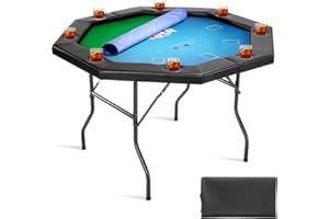 VEVOR Foldable Poker Table, 8 Player 48 in Folding Casino Leisure Table with Padded Rails & Cup Holders, Octagonal Portable G
