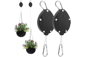 Omaky 2Pcs Plant Pulleys for Hanging Plants, Plant Pulley Retractable Hanger, Heavy Duty Retractable Plant Hanger, Adjustable Height Wheel for Hanging Plants, for Garden Baskets Pots & Birds Feeder