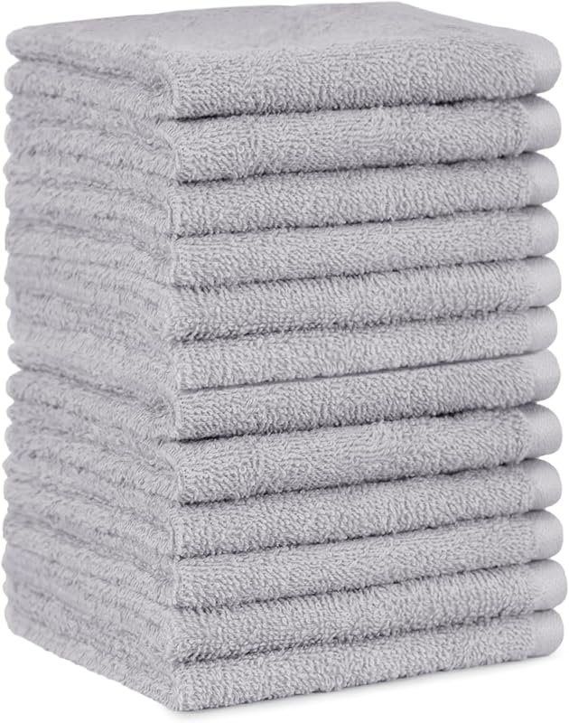 Conjunto de Toalhas de Banho Absorvente 100% Algodão Lavatório 30x30 cm, Cinzento, Embalar 12 Unidades — foto 8 de 8