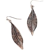 Wavy Leaf Copper Dangle Earrings Bohemian Boho