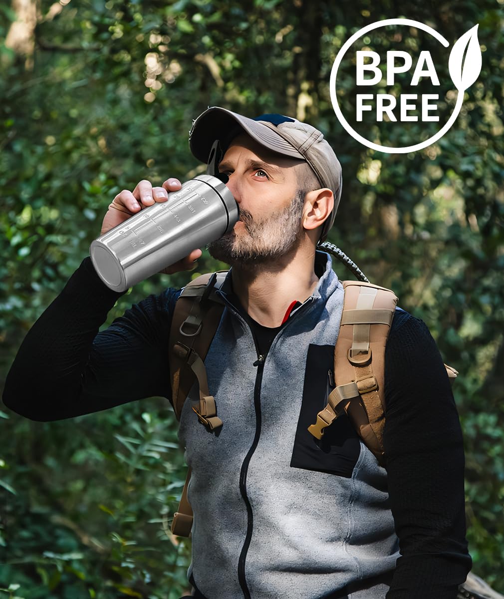 Edelstahl Shaker Proteinshake mit Kugel 750ml Protein Becher Eiweiß Flasche to go Milchshake Blender Metall Bottle, Gym Fitness Sport Shake Schüttler Cup Schüttelbecher Trinkflasche Spülmaschinenfest 6