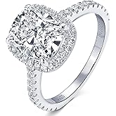 EONFUN 4CT Cushion Cut Moissanite Engagement Halo Rings for Women D Color VVS1 925 Sterling Silver Ring Gift for Wedding Anniversary Promise Ring