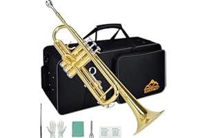 EASTROCK Bb Trumpet Standard Trumpet Set with Carrying Case,Gloves, 7C Mouthpiece and Cleaning Kit (Gold)