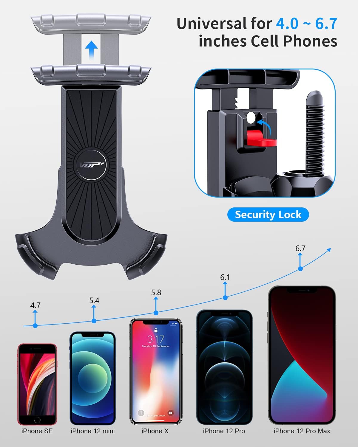 Bike Phone Mount, VUP [One-Handed Operation] Phone Holder for Bike, Motorcycle Phone Mount, Motorcycle Cell Phone Holder for iPhone 12/Pro/12 Pro Max/12 mini/11, Fit for 4.0-6.7 inch Phones: Electronics