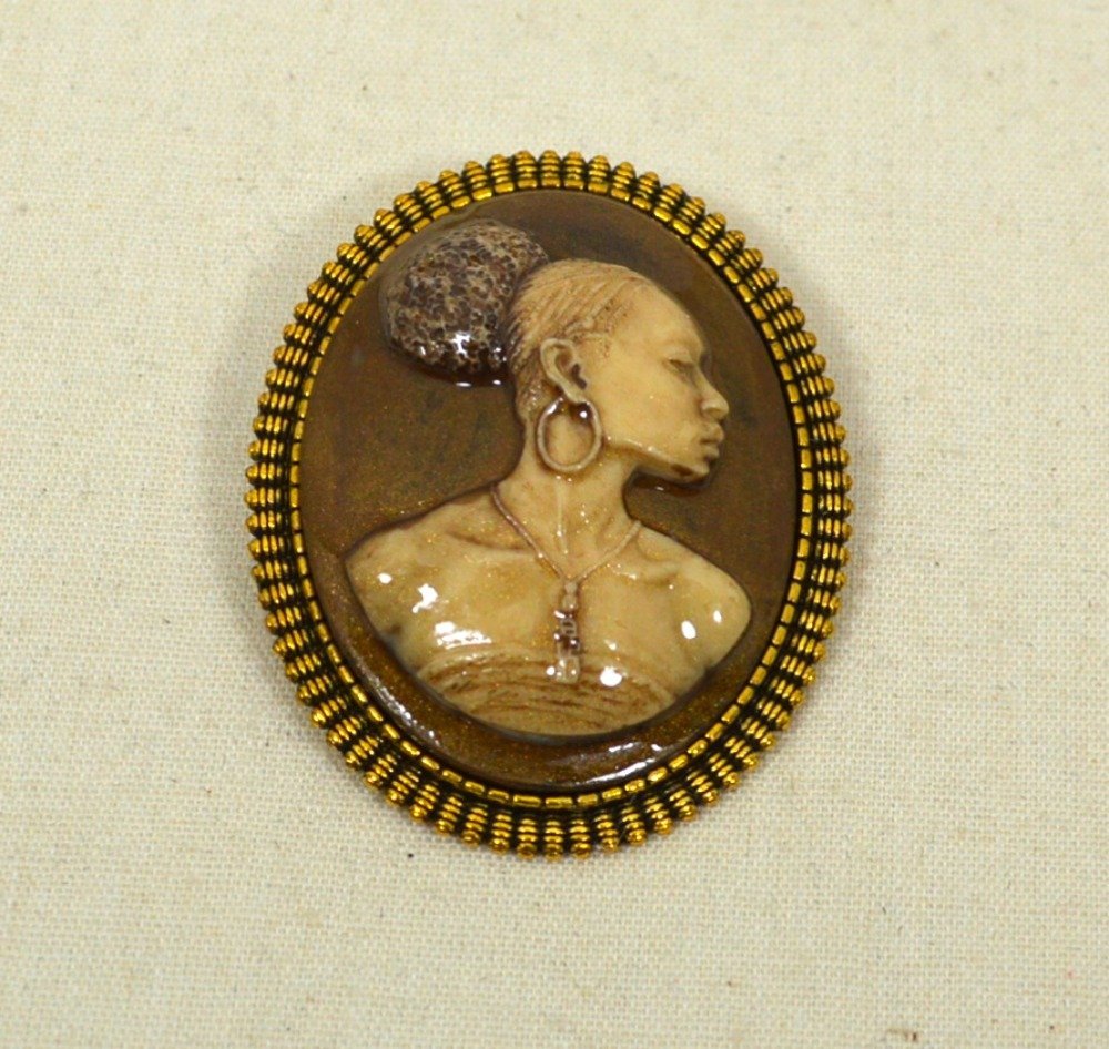 Black Woman cameo hand painted brooch Handmade