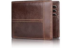 Swallowmall Mens Wallet RFID Genuine Leather Bifold Wallets For Men, ID Window 16 Card Holders Gift Box