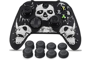 YoRHa Laser Carving Silicone Skin for Xbox Series X/S Controller x 1(Skulls Whitee) with Exclusive Thumb Grips x 8