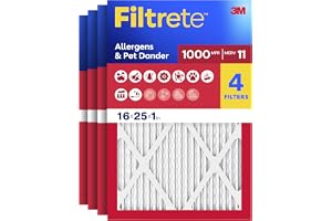 Filtrete 16x25x1 Air Filter, MERV 11, MPR 1000, Allergens & Pet Dander, 3-Month AC and Furnace Filters, Cleaner Air, Reliable Airflow, 4 HVAC Filters (Actual Size 15.68 x 24.68 x 0.81 in)