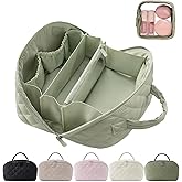 Juoxeepy Travel Makeup Bag Wide Open Lay-flat Cosmetic Bag Quilted Toiletry Bags with Multiple Compartments