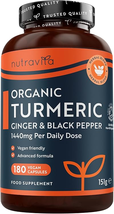 Nutravita Organic Turmeric 1440mg with Black Pepper & Ginger 180 Capsules