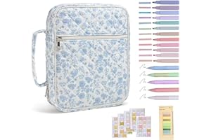 Bible Cover, Floral Printed Quilted Bible Case with Pens & Tabs & Handle, Bibles Carrying Bag, Bibles Cases for Woman(Style 1